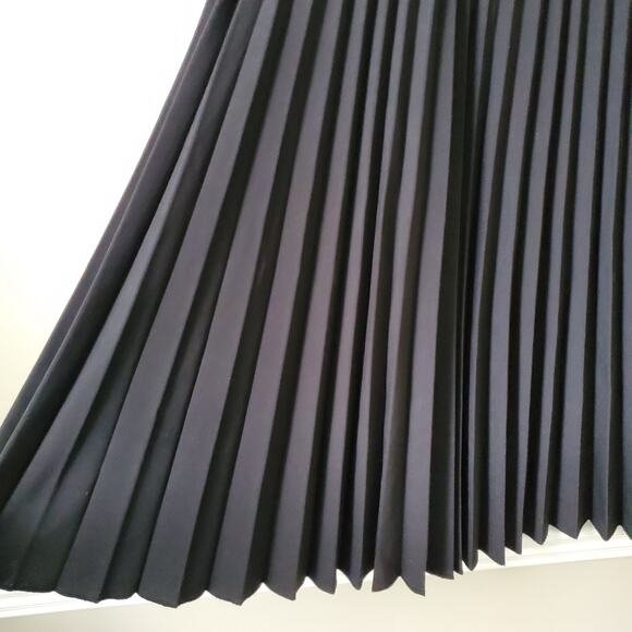 Vtg 80s Black Pleat Midi Skirt L Career Preppy Modern Retro Pinup Classic USA - Picture 3 of 12